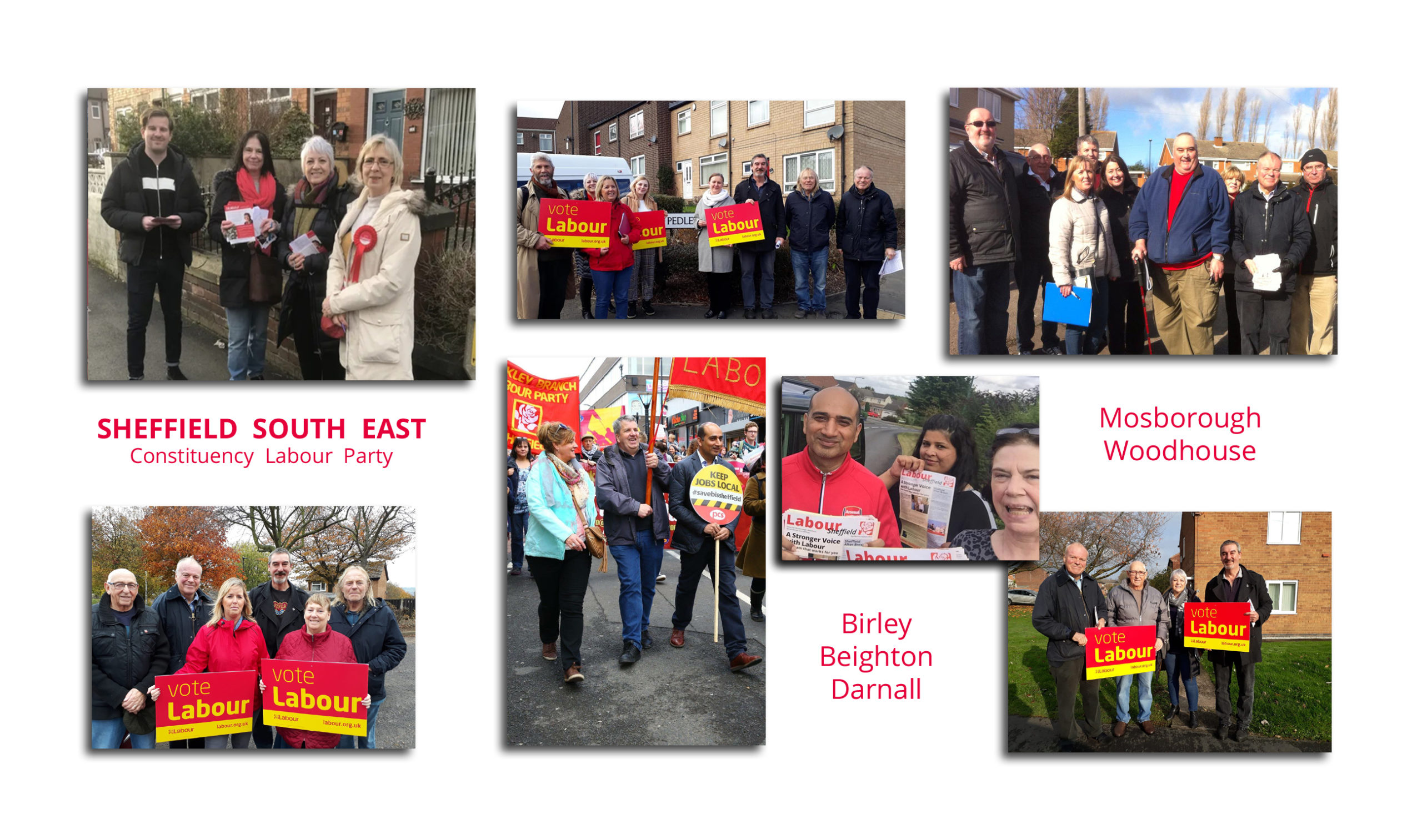 A series of photos of Sheffield South East CLP members, Councillors and Clive Betts, our MP, campaigning in the constituency